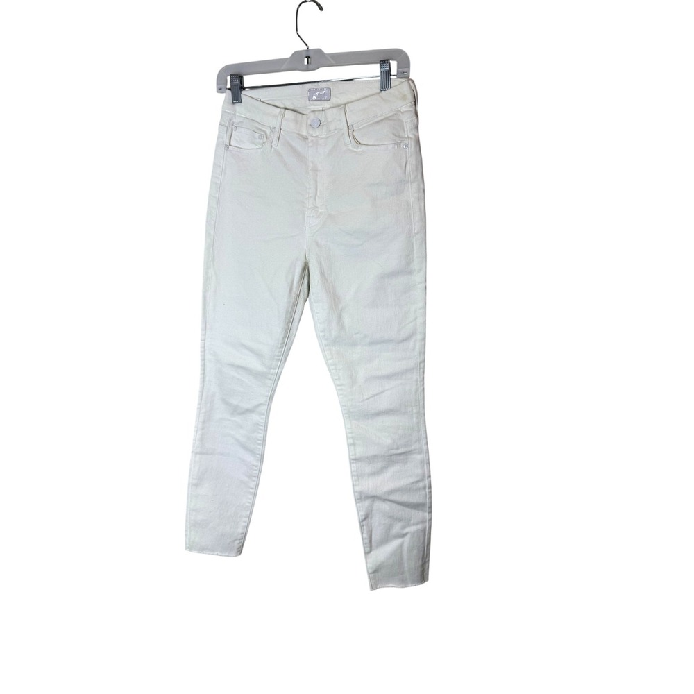 Mother High Waisted Looker Ankle Fray Jeans Womens 28 White Skinny Crop USA